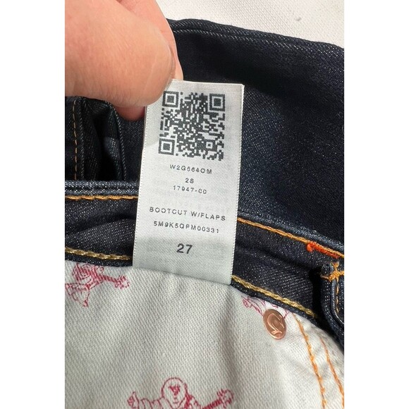 True Religion Women Jeans Bootcut Sz 27 Flap Pockets Low Rise Blue Dark Wash Y2K - Picture 12 of 16